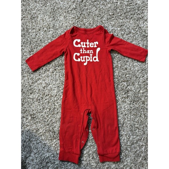 Cat & Jack Baby Valentine Romper “Cuter Than Cupid” Red 12M Long Sleeve - Picture 6 of 7